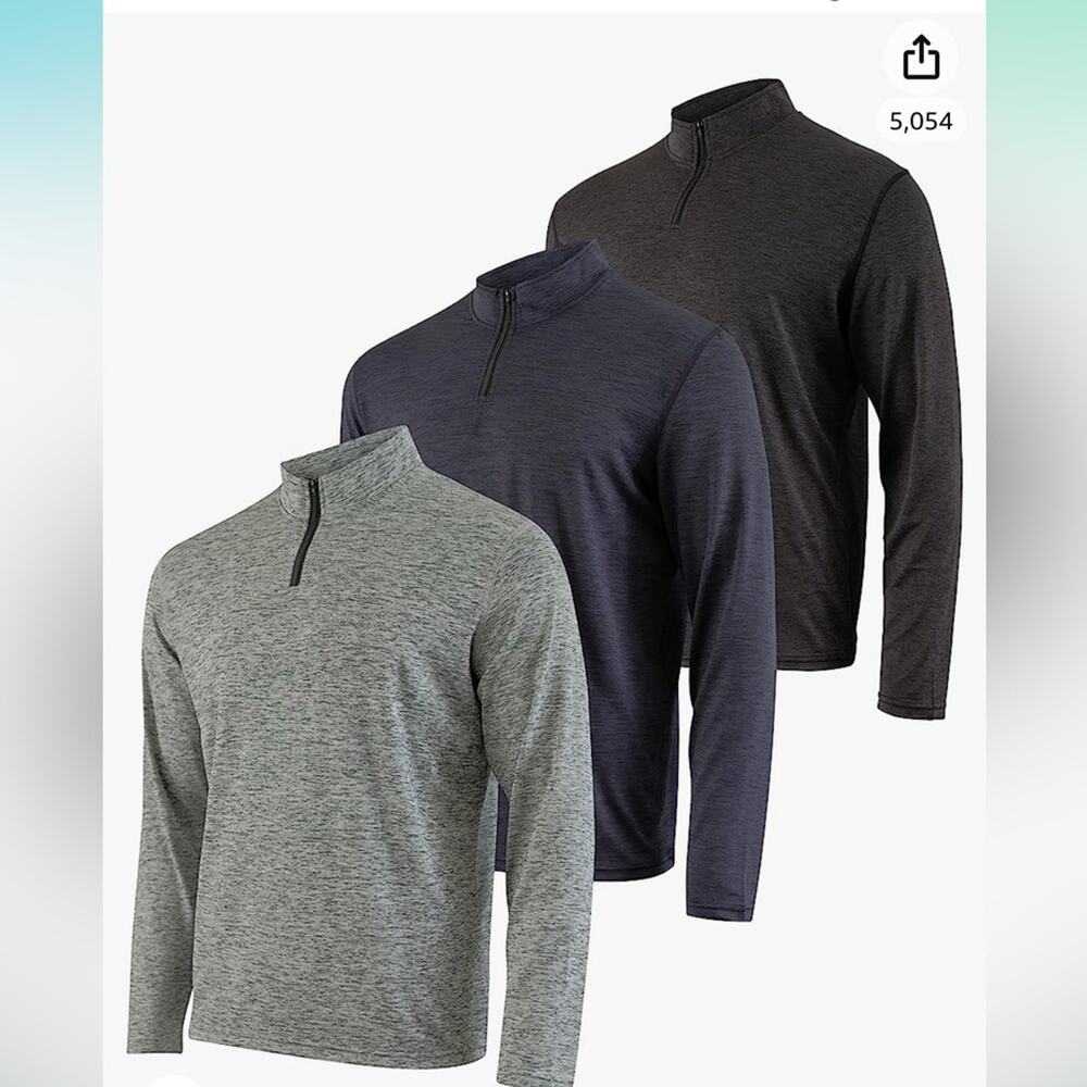 3 Pack Men Dry-Fit Active Quarter Zip Long Sleeve Athletic Performance Pullover